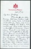 GB Royalty H.M. King George V 1927 Writing to Sir Bryan Godfrey Faussett Horseracing