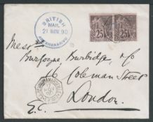 Madagascar 1890 Cover to London with superb violet 