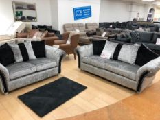 Brand New 3 Seater Plus 2 Seater Sophie Silver/Black Crushed Velvet Sofas