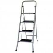 (SK150) Foldable 4 Step Ladder Stepladder Non Slip Tread Safety Steel The Foldable 4 Step La...