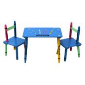 (SK130) Childrens Wooden Crayon Table and Chairs Set Kids Room Furniture The colourful crayo...