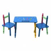 (SK156) Childrens Wooden Crayon Table and Chairs Set Kids Room Furniture The colourful cra...