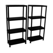 (SK60) 2x 4 Tier Black Plastic Heavy Duty Shelving Racking Storage Unit The black plastic ra...