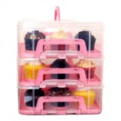 (SK131) Pink 3 Tier 36 Cupcake Plastic Carrier Holder Storage Container The cupcake carrier ...