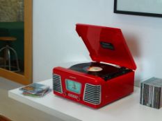 (M68) Steepletone Roxy 1 RX1 USB Nostalgic 1960s Style Record Player HIGH GLOSS RED (Music Syst...