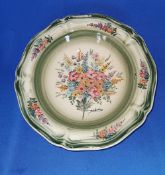 Victorian style hanging wall plate transfer and hand painted floral design.