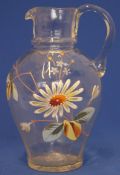 Hand Enamel Painted Victorian Glass Jug Pitcher Hand Blown Flower Pattern