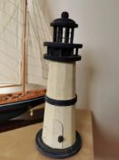 Large Wooden Lighthouse Model. Plus Model yacht on stand