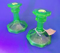 Pair Urainium Glass Candlesticks