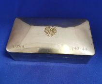 Silver Coloured Box with Lid Inscribed India 1942 - 1944