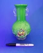 Mid Century Bright green Murano Style Cased Glass Vase Italian Art