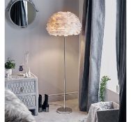 (TD142) Grey Feather Floor Lamp Unique grey faux feather floor lamp Diffuses light for a gent...