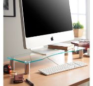 (TD42) Large Glass Monitor Stand Made from strong 8mm thick clear tempered glass measuring 700...