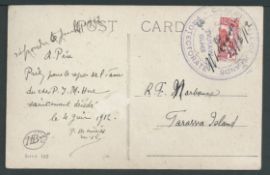 Gilbert & Ellice Islands 1912 (June 19) Picture postcard to a catholic priest in Tarawa, the mess...