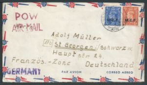 Libya 1948 Cover to Germany from a German P.O.W., bearing M.E.F. 2d and 2.1/2d cancelled 