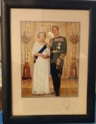 Royalty Signed Presentation Photograph size 33cm x 26cm of HM Queen Elizabeth II and HRH Prince P...