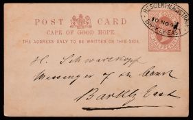 CAPE OF GOOD HOPE 1891 (Nov 10) 1/2d Postal Stationery card cancelled by crowned oval 