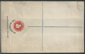 Bechuanaland 1889 Size H 4d registration envelope handstamped 