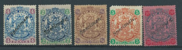 Rhodesia 1896-97 Arms Die II 4d, 2s, 2s6d, 5s, 10s - the five values with local 