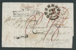 G.B. - Channel Islands 1847 Entire letter prepaid 1/8 from Woolwich to Germany, handstamped with ...