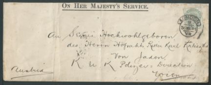 G.B. Royalty / Officials 1884 O.H.M.S. cover (two vertical folds) to Austria with 