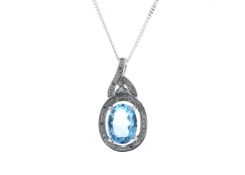 9ct White Gold Diamond Blue Topaz Pendant