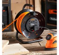 (GL93) 25m Metal Frame Extension Reel 4 gang socket on a handy metal reel to reduce clutter, t...