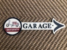 Cast Iron Lambretta Garage Arrow Wall Plaque