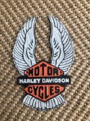 Cast Iron Harley Davidson Motorcycles Tall Wing Wall Plaque
