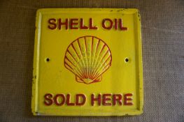 Cast Iron 'Shell Oil Sold Here' Wall Plaque