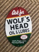 Cast Iron Wolf Head 'Oil & Lubes' Wall Plaque