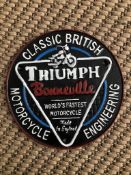 Cast Iron Triumph Motorcycle Round Wall Plaque