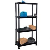 (RU330) 4 Tier Black Plastic Heavy Duty Shelving Racking Storage Unit The black plastic rack...