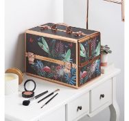 (AP247) Large Jungle Print Makeup Case Beautiful jungle design and soft velvet lining Large 3...