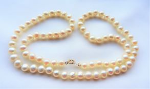 Vintage Akoya Cultured Pearl Necklace 10K Gold Clasp