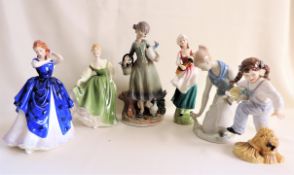 6 X Porcelain Figurines Including Royal Doulton