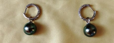 Tahitian Pearl, Diamond And 18Ct Gold Earrings