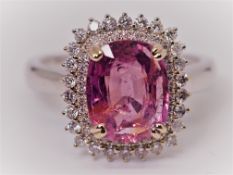 Gia Certified 3.99 Ct Reach Pink Untreated Sapphire & Diamonds Ring