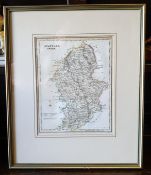 Antique Early 19th Century Map of Staffordshire Framed Archibold Fullerton Glasgow