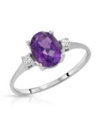 10Ct White Gold Amethyst & Diamond 3 Stone Ring