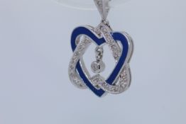 9ct White Gold Enamel And Diamond Pendant