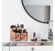 (KN103) Rose Gold Mirrored Trio Pot Keep makeup brushes, hairbrushes, and beauty products neat...