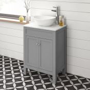 600mm Melbourne Earl Grey Stone Countertop Unit & Camila Sink - Floor Standing. RRP £549.99.C...