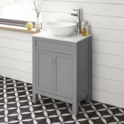 600mm Melbourne Earl Grey Stone Countertop Unit & Camila Sink - Floor Standing. RRP £549.99.C...