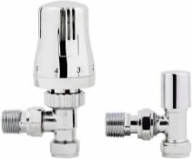 NEW & BOXED Chrome Thermostatic Control Angled Designer Radiator Valves Pair 15mm ½