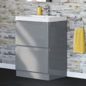 (XX3) 600mm Denver II Gloss Grey Built In Basin Drawer Unit - Floor Standing. RRP £849.99. COM...