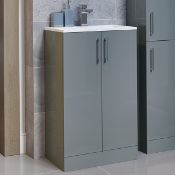 NEW (M110) 400mm Volta 2 Door Floor Standing Vanity Unit Grey Gloss. RRP £349.99 Basin not inc...