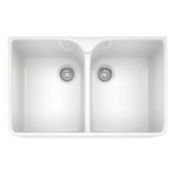 NEW (M36) FRANKE BELFAST VBK 720 2 BOWL CERAMIC SIT-ON SINK - WHITE. Ceramic sinks combine bea...