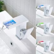 NEW & BOXED WHITE LED Waterfall Bathroom Basin Mixer Tap. RRP £229.99.Easy to install and clea...
