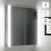 NEW (H31) 600x650 Illuminated LED Bathroom Mirror Cabinet + Shaver Socket Bluetooth Speaker. R...